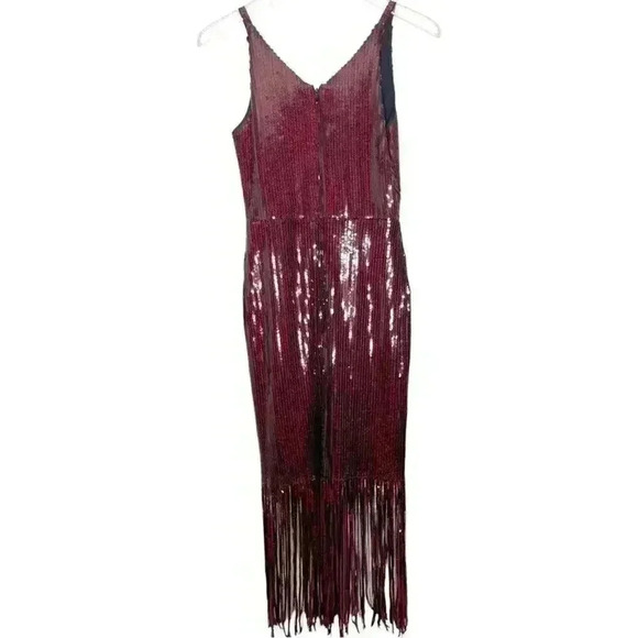 DRESS the Population NWT Frankie Sequin Fringe Midi Dress Size XS Red Black. - Picture 4 of 11